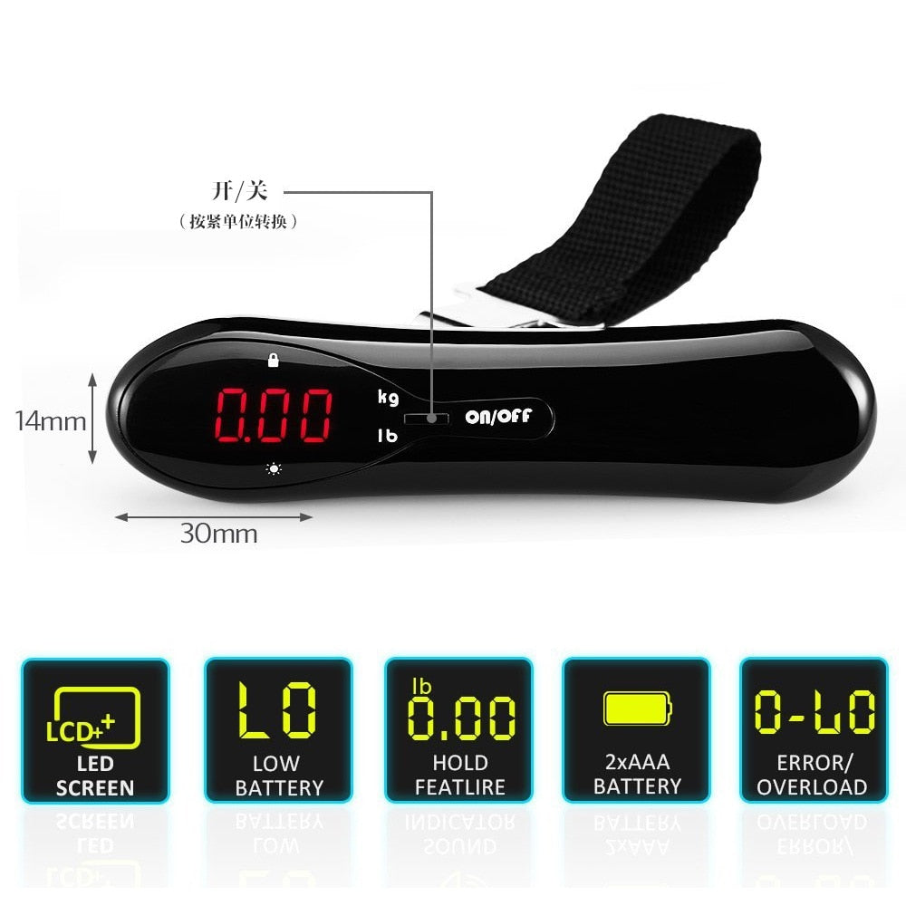 Portable 50kg/110lb Electronic hand held luggage scale Hanging Scales Weight Balance Travel suitcase case