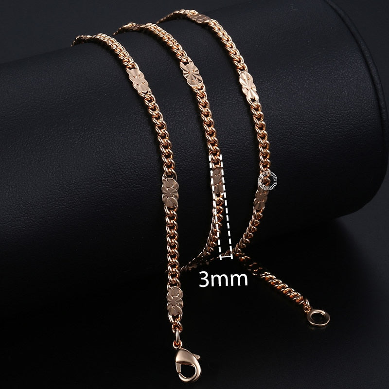 Davieslee Chain Necklace for Women Men 585 Rose Gold Color Necklace for Women Men Foxtail Hammered Bismark Chain 3-8mm DCNN1