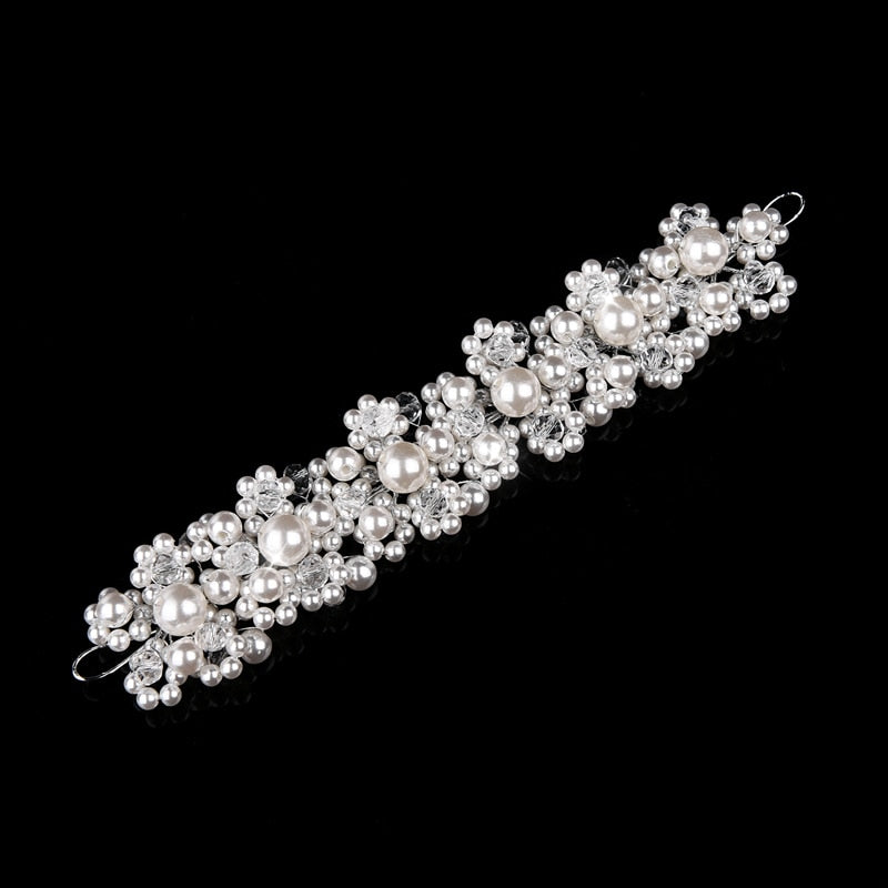 Fashion Wedding Hair Accessories Pearl Haedbands for Bride Red White Lace Crystal Tiara Floral Elegant Bridal Hair Jewelry