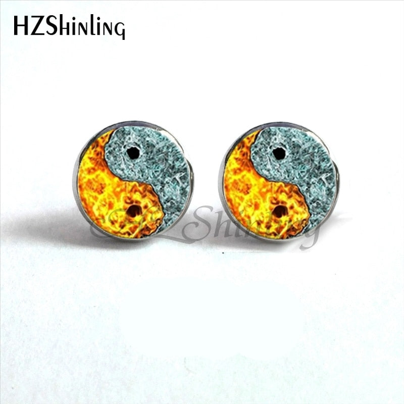 NES-00100  Yin Yang  Earrings Ying Yang  Ear Stud Magic Sign Zen Earrings Glass Cabochon Earrings HZ4