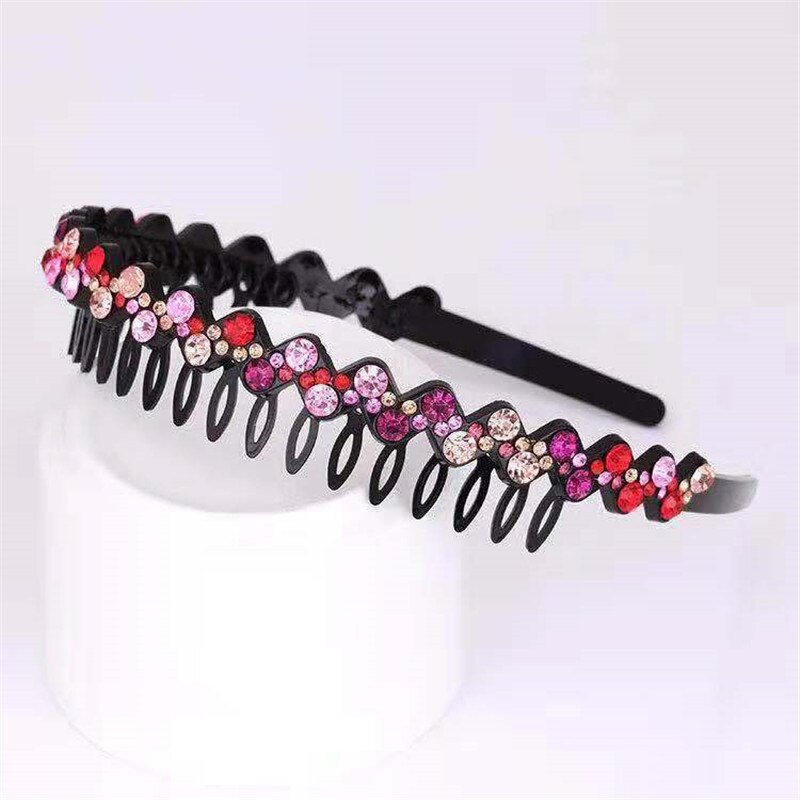 AWAYTR Hairbands Non-slip Bezel Colorful Rhinestone Flower Water Ripple Hair Hoop Headband for Women Hair Band Hair Accessories