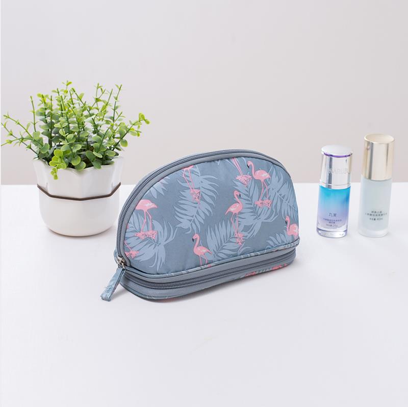 DIHFXX Portable Flamingo Cosmetic Bag Double Layer Travel MakeUp Pouch Bags Circular Make Up Bag Brush Organizer For Woman pouch