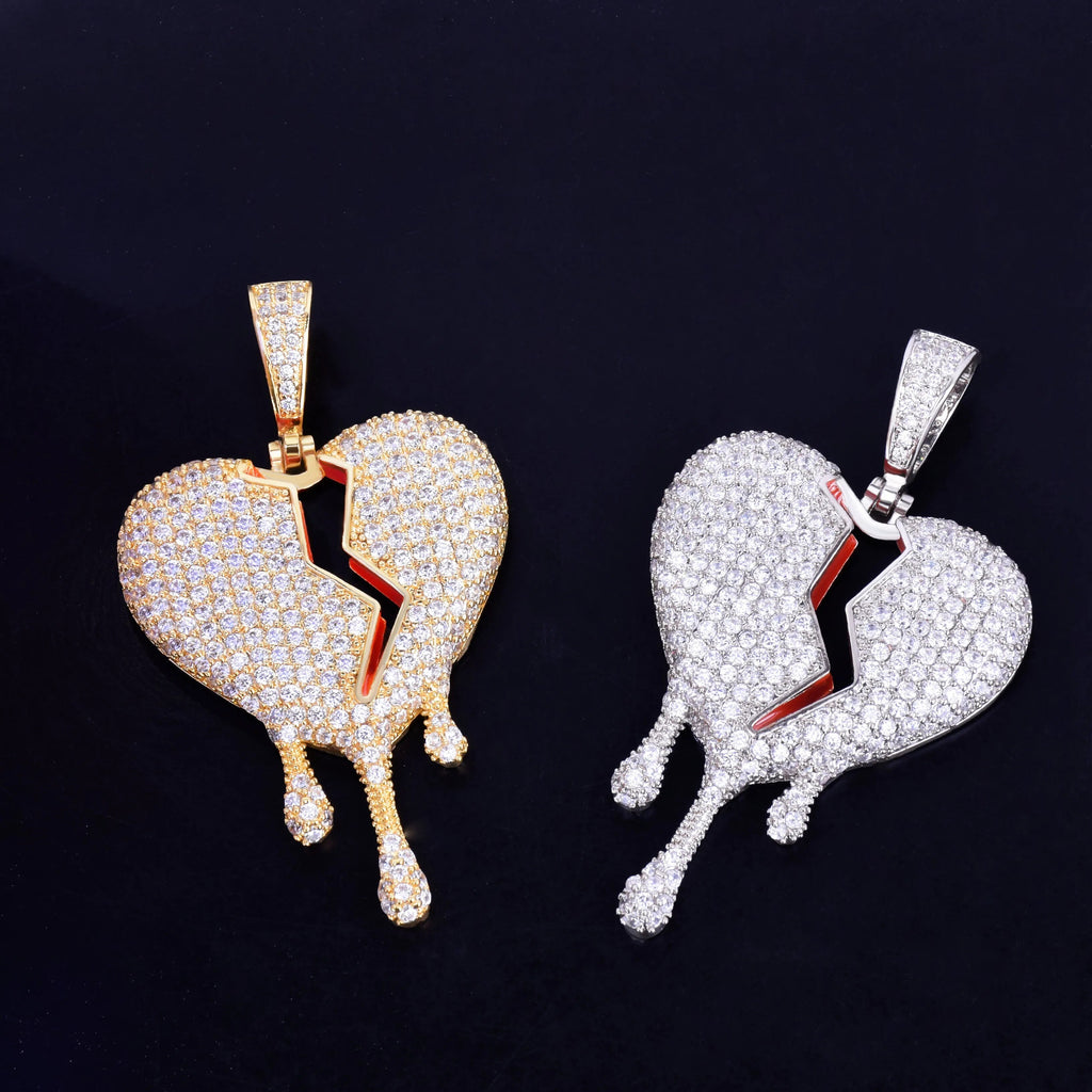 Drip Heart Necklace &amp; Pendant Gold Color Cubic Zircon Men&#39;s Women Hip Hop Jewelry