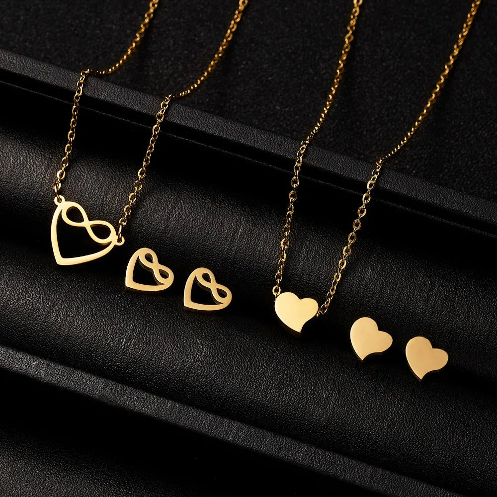 Cute Cat Butterfly Jewelry Set Stainless Steel Animal Infinity 8 Stars Heart Pendant Necklace Earrings Set Best Friends Gift