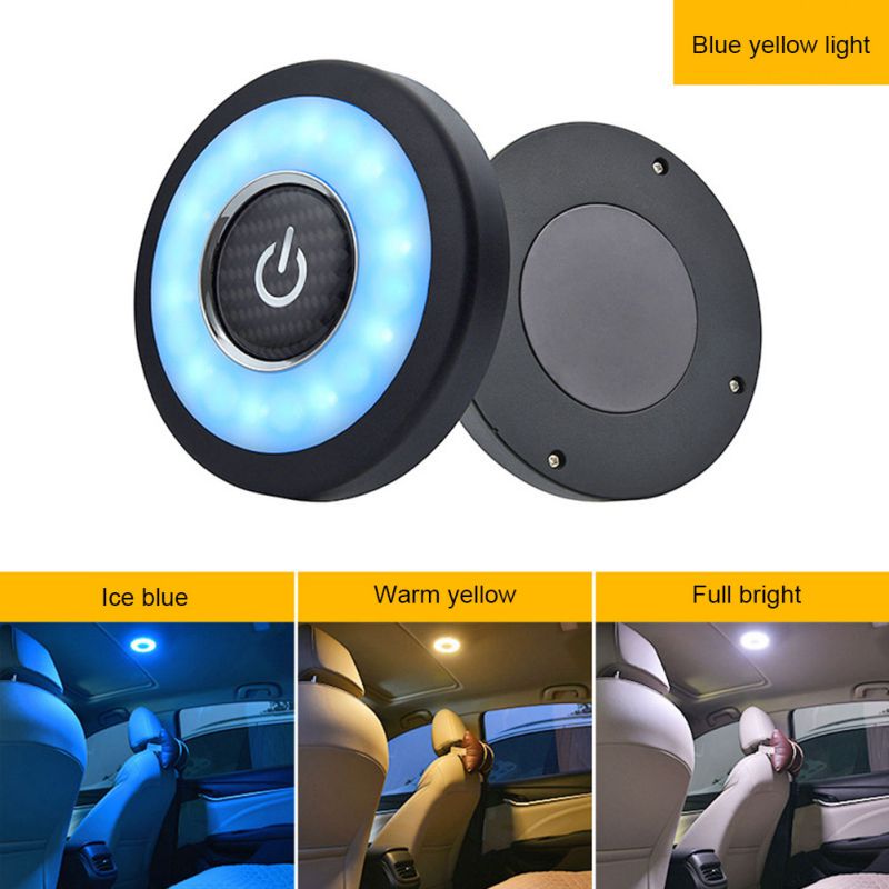 USB Charging LED Light Portable Round Universal Rechargeable Wireless Interior Reading Lamp Touch Type Car Interior Night Light