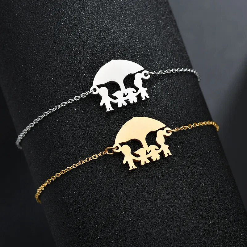 Cute Stainless Steel Mom Dad Kids Family Bracelets Women Gold Color Adjustable Figure Bracelets Girls Jewelry Gift