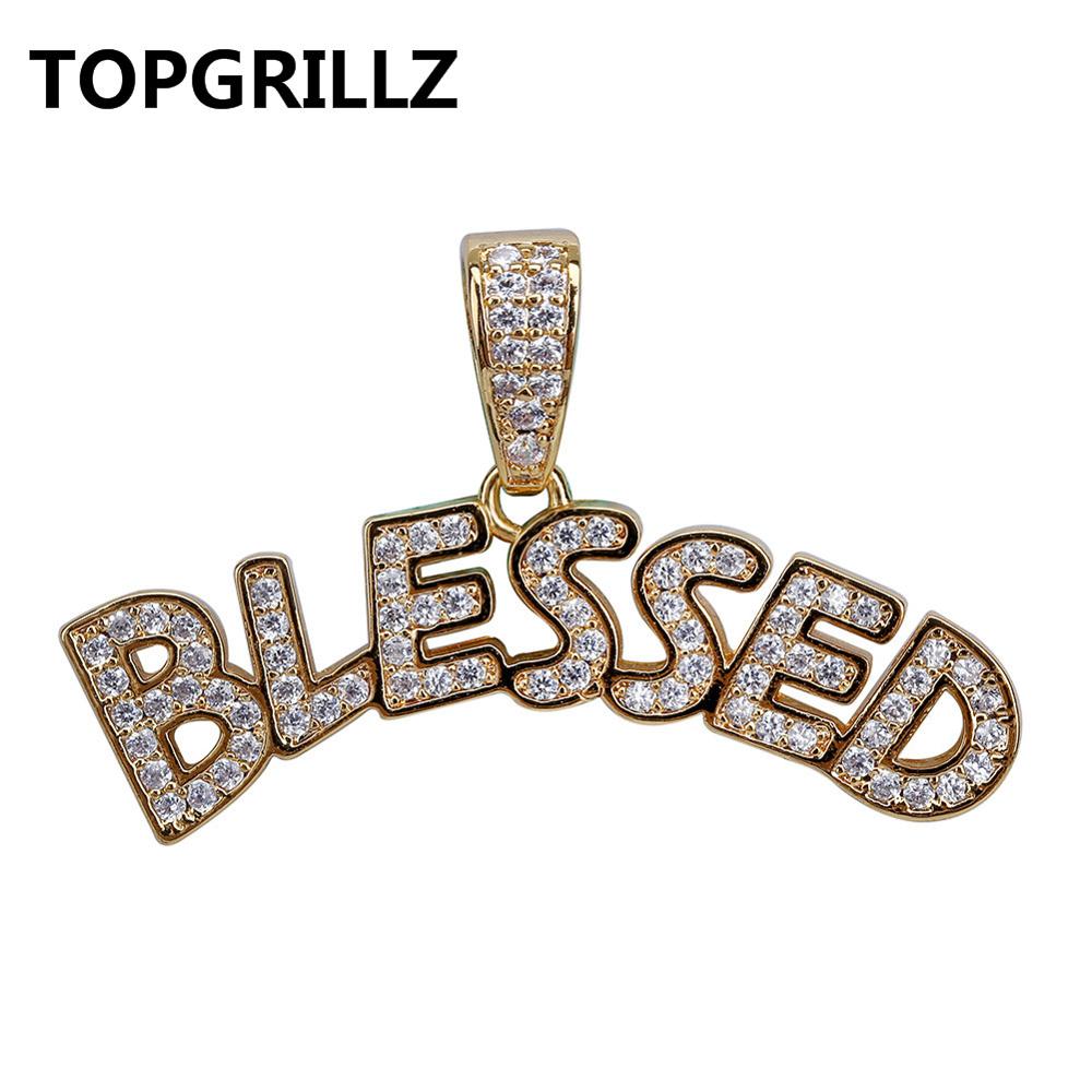 TOPGRILLZ Bubble Letters BLESSED Pendant Necklace Men Women Hip Hop Gold Silver Color Iced Out Cubic Zircon Jewelry Necklace