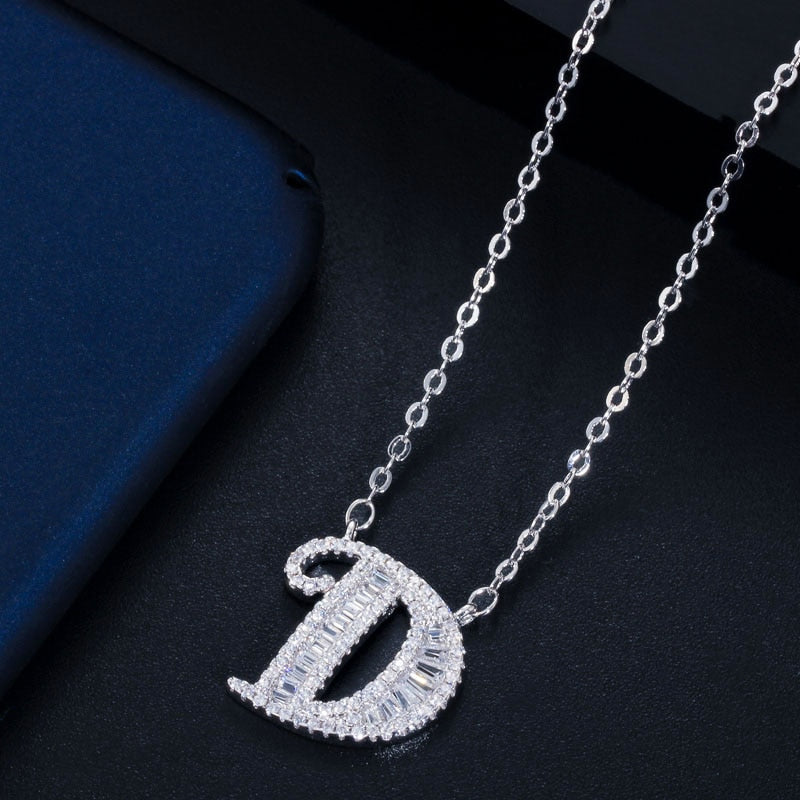 CWWZircons Elegant Shiny Cubic Zirconia Crystal 26 Initial Name Letter Pendant Necklace for Women DIY Custom Jewelry Gift  CP046