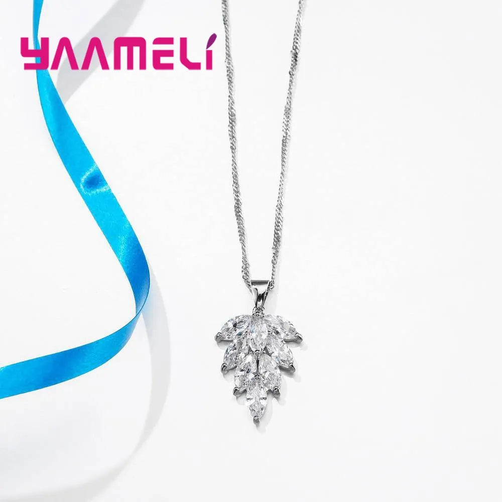 925 Sterling Silver Earring And Necklace Jewelry Set For Women Gift Fashion Pendants Leaf Wedding Bridal Jewellery Sets