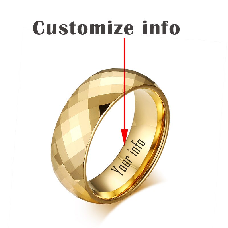 Vnox Men Ring Tungsten Jewelry Gold Color Custom Name Wedding Gift US size 7 8 9 10 11 12 13