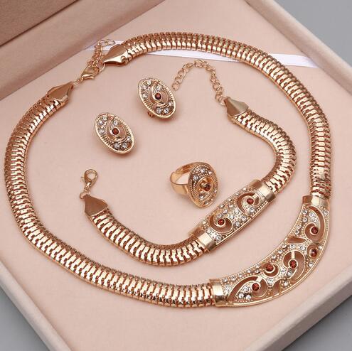 Dubai Gold Plated Jewelry Sets Nigerian Wedding African Beads Crystal Bridal Jewellery Set Rhinestone Ethiopian Jewelry parure