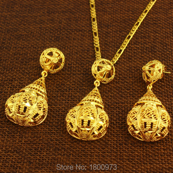 Adixyn NEW Ethiopian Conic Jewelry Set 24K Gold Color Earring/Necklace/Pendant Fashion Jewelry African/India/Habesha Giifts