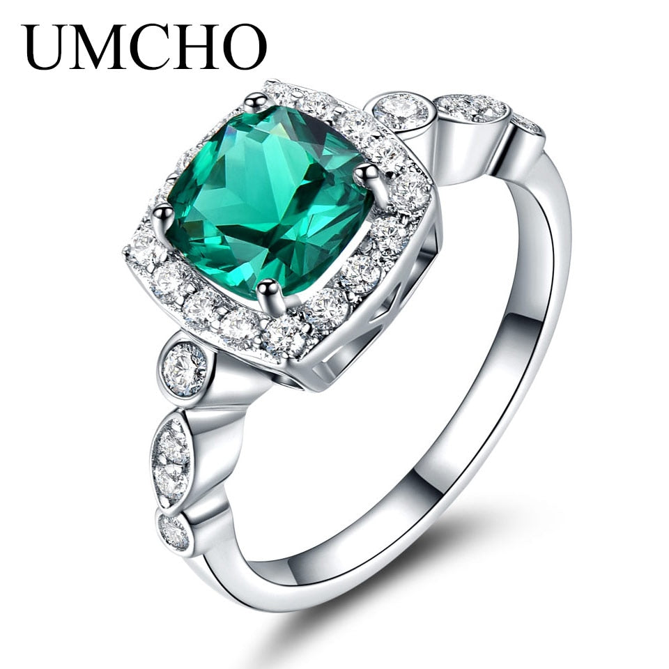UMCHO Solid 925 Sterling Silver Ring Blue Sapphire Rings For Women Birthstone Gifts Emerald Ring Wedding Engagement Jewelry Gift
