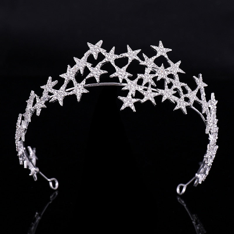 Crystal Star Tiara Crown Wedding Bridal Rhinestones Crown Headband Bride Headdress Headpiece Women Girl Hair Jewelry Accessories