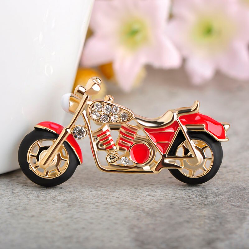 Blucome Fashion Motorcycle Brooch Gold-color Red Enamel Brooches Girls Kids Gifts Jewelry Suit Collar Sweater Accessories Pins