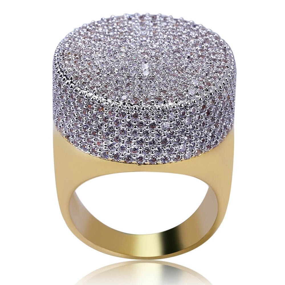 TOPGRILLZ Hip Hop Iced Out Bling Ring Gold Color Micro Pave Cubic Zircon Round Rings Male Jewelry.