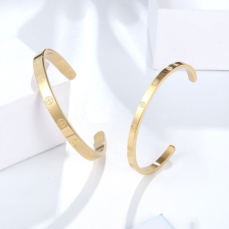 High Quality Three Size Open Bracelet &amp; Bangle Cross Stainless Steel Love Brand Bangle For Women Man Screw Jewelry Couple Gift