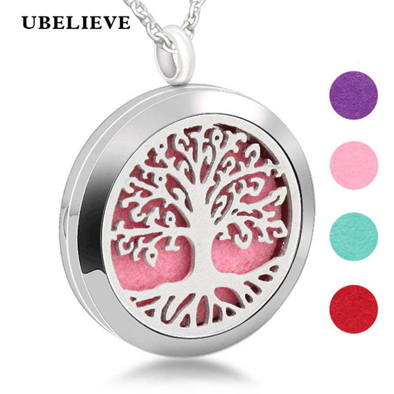 Tree Hollowed Magnetic Aromatherapy Diffuser  Pendant Chain Necklace Stainless Steel Perfume  Essential Oil Locket Necklace