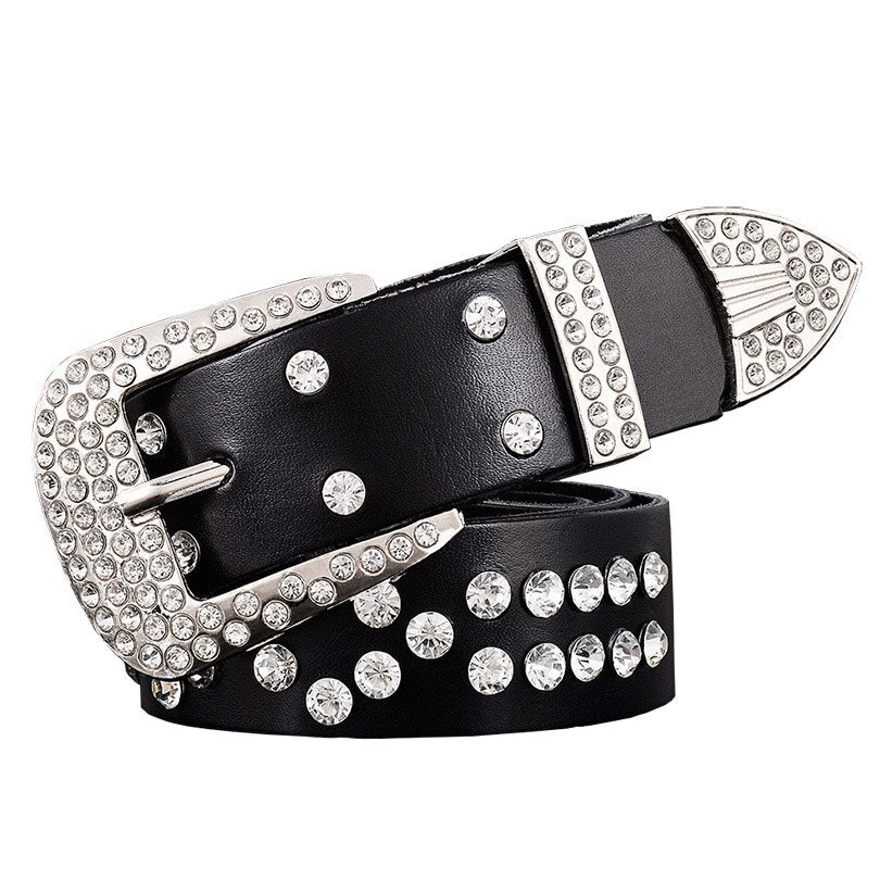 Fashion rhinestone genuine leather belts for women Luxury Pin buckle woman belt Quality second layer cow skin strap width 3.3 cm