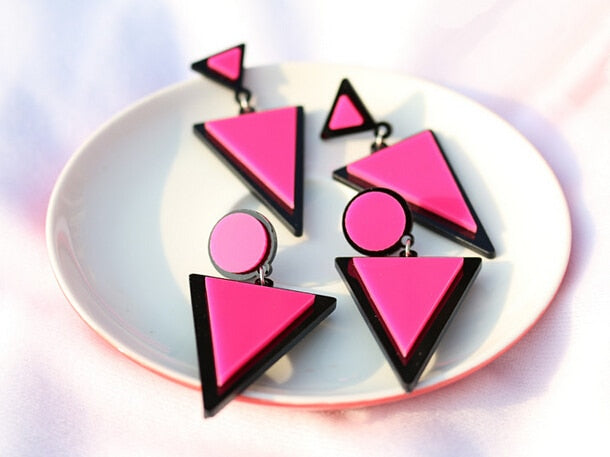 Brand Earing Fluorescent Colorful Triangle Earrings Stud Earrings For Women Crystal Pearl Earrings Fashion Jewelry Wholesale