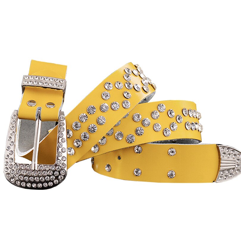 Fashion rhinestone genuine leather belts for women Luxury Pin buckle woman belt Quality second layer cow skin strap width 3.3 cm