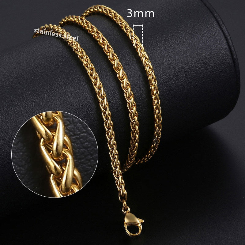 Necklace In Gold For Men And Women Male Collar with Figaro Rope Cuban Link Chain Necklace Fashion Gift Jewelry 18-24