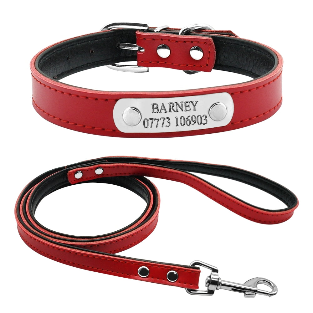 4 Colors Personalized Engraved Dog Collar Leash Set Customized Name Phone Metal Buckle Cat Puppy Pet  ID Collar XS S M