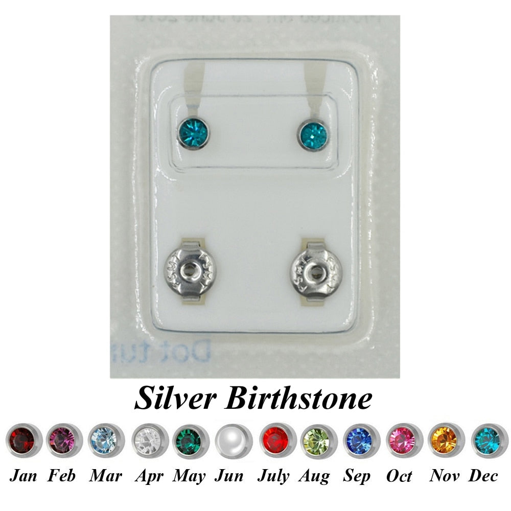 PAIR 24K plated gold birthstone CZ gemstone ear stud earrings for jewelry ear piercing.
