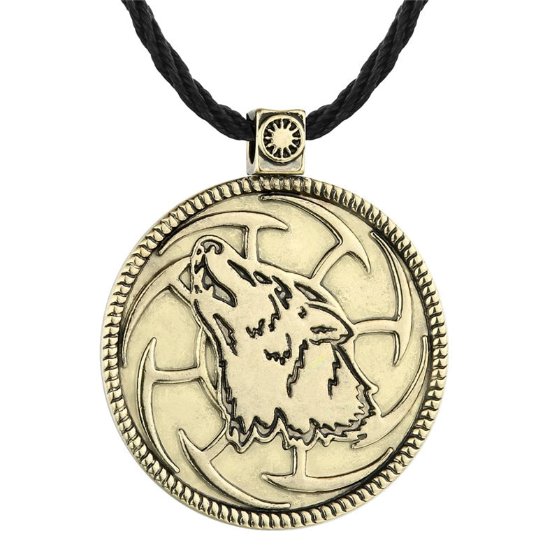 Ancient Slavic Kolovrat Protection Wolf Amulet Pendant Rope Chain Necklace Men Women Accessories