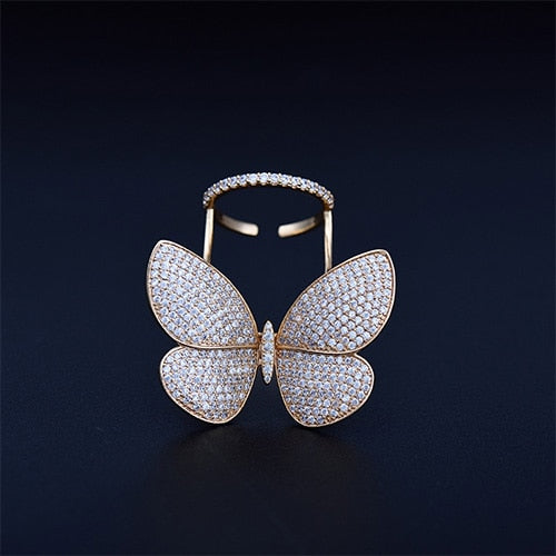 LUOTEEMI High Quality Korean Fashion Adjustable Butterfly Rings for Teens Micro Paved Shining CZ Movable Jewelry for Party