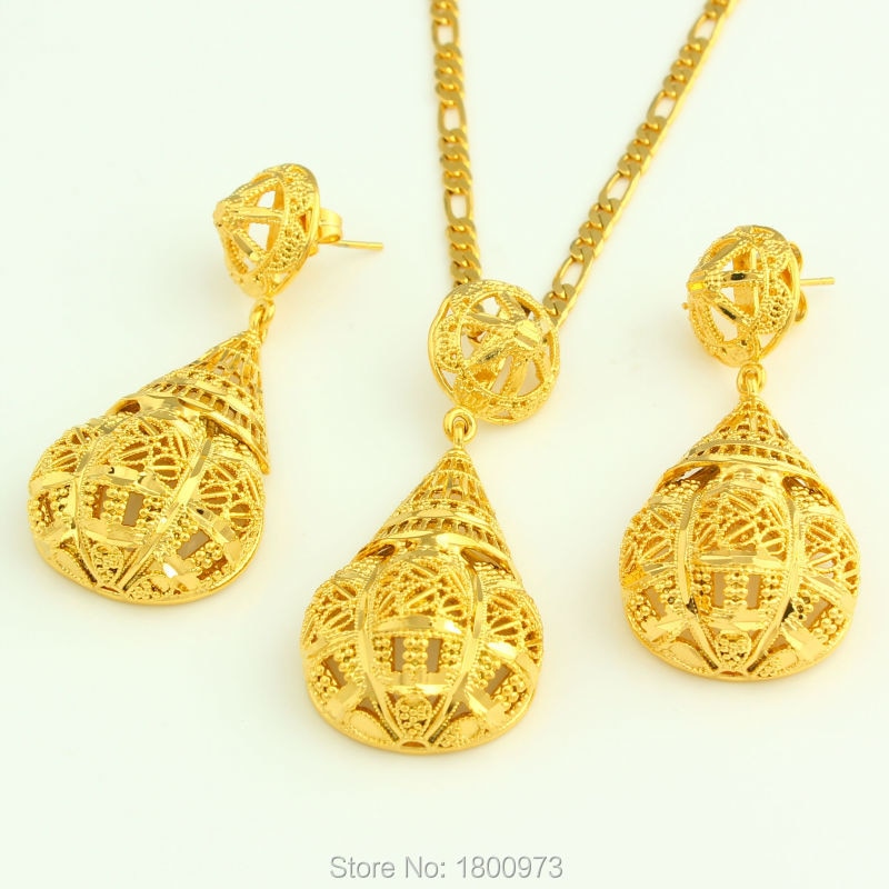 Adixyn NEW Ethiopian Conic Jewelry Set 24K Gold Color Earring/Necklace/Pendant Fashion Jewelry African/India/Habesha Giifts