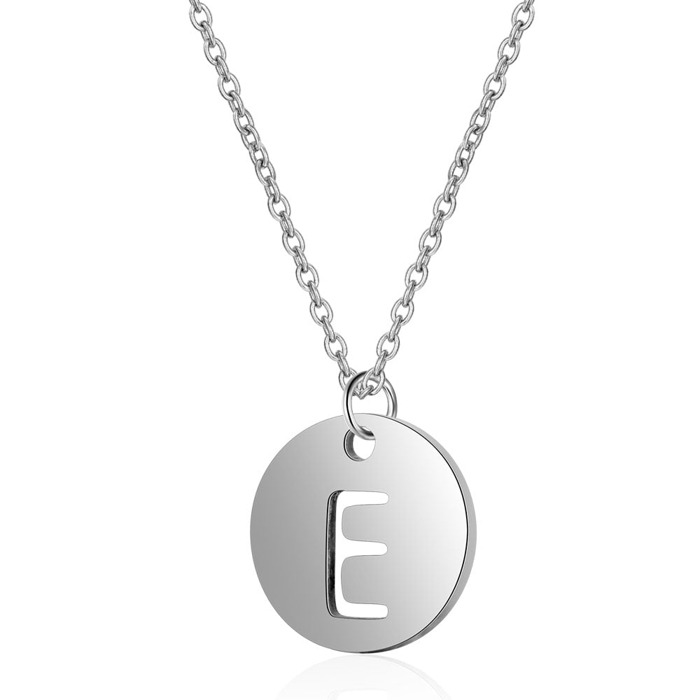 A-Z 26 Initials Name Necklace 12mm Round Pendant Letter Alphabets Necklace  Stainless Steel Femme Choker gift for Women