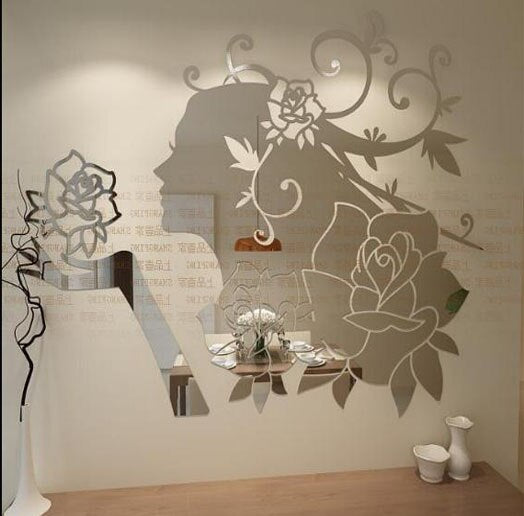 Flower Fairy Acrylic Mirror Wall Stickers Bedroom 3D Wall Stickers Living Room Home Decor  DIY Self Adhesive Waterproof Stickers