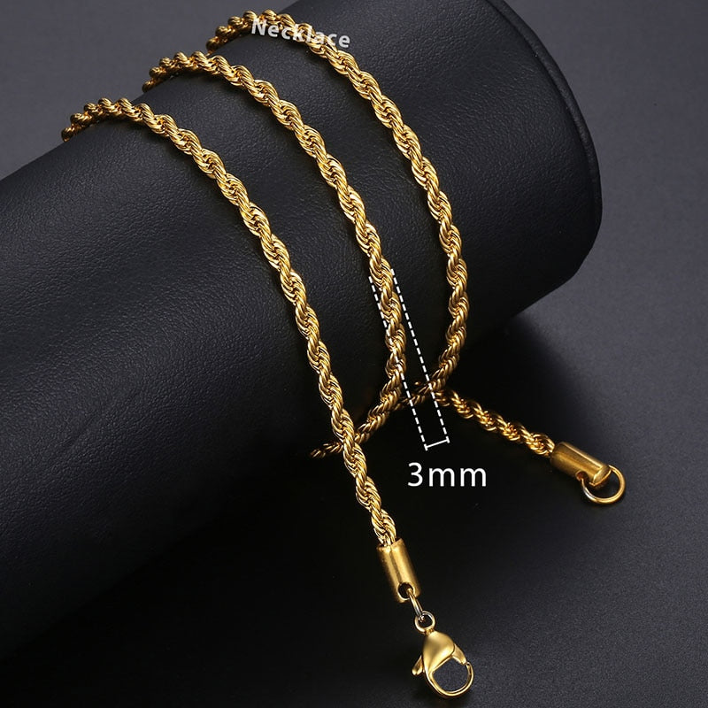 Necklace In Gold For Men And Women Male Collar with Figaro Rope Cuban Link Chain Necklace Fashion Gift Jewelry 18-24