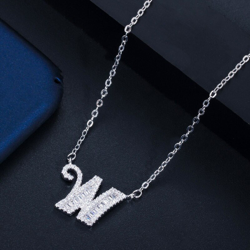 CWWZircons Elegant Shiny Cubic Zirconia Crystal 26 Initial Name Letter Pendant Necklace for Women DIY Custom Jewelry Gift  CP046