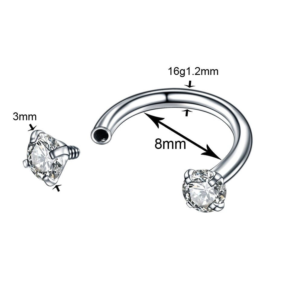 1Pc Crystal Nose Ring Barbells Horseshoe Ring Lip BCR Cartilage Earrings Tragus Piercing Helix Piercing Body Jewelry