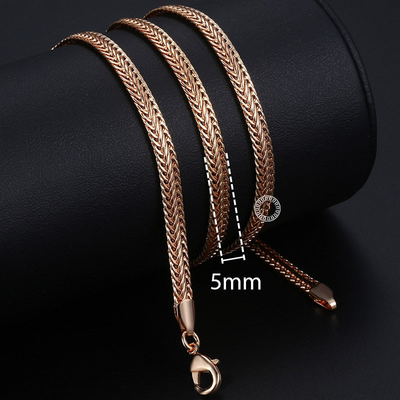 Davieslee Chain Necklace for Women Men 585 Rose Gold Color Necklace for Women Men Foxtail Hammered Bismark Chain 3-8mm DCNN1