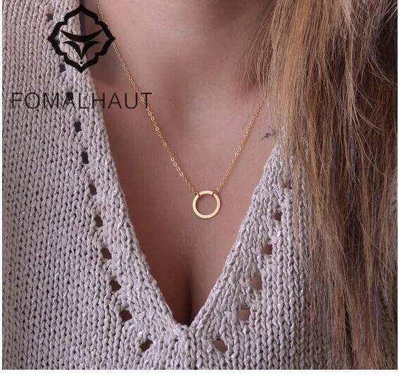 Simple INS Style Circle Gold Color Chain Necklace Long Strip Pendant Necklaces For Women 2020 Fashion Jewelry