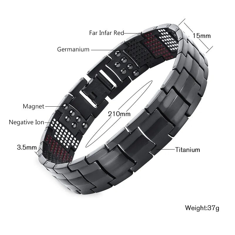 Escalus Men&#39;s Black Pure Titanium Magnetic Bracelet For Men 4in1 Magnets Negative Ions Germanium Health Bracelets jewelry