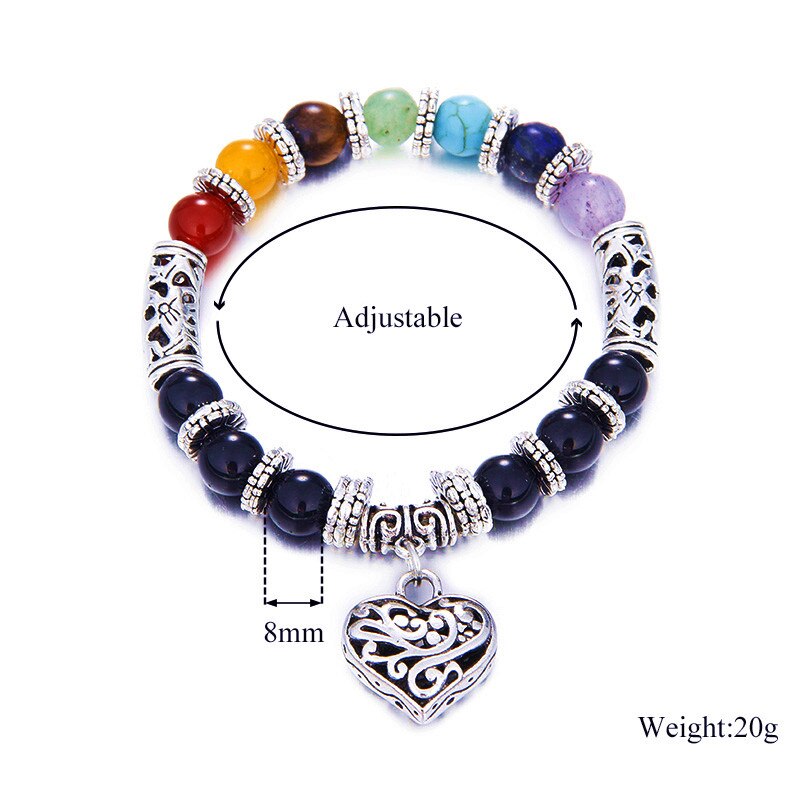 7 Chakra Bracelet Healing Heart Charm Bracelets Women Men Natural Stone Bracelet Reiki Yoga Jewelry Valentines Day Gift