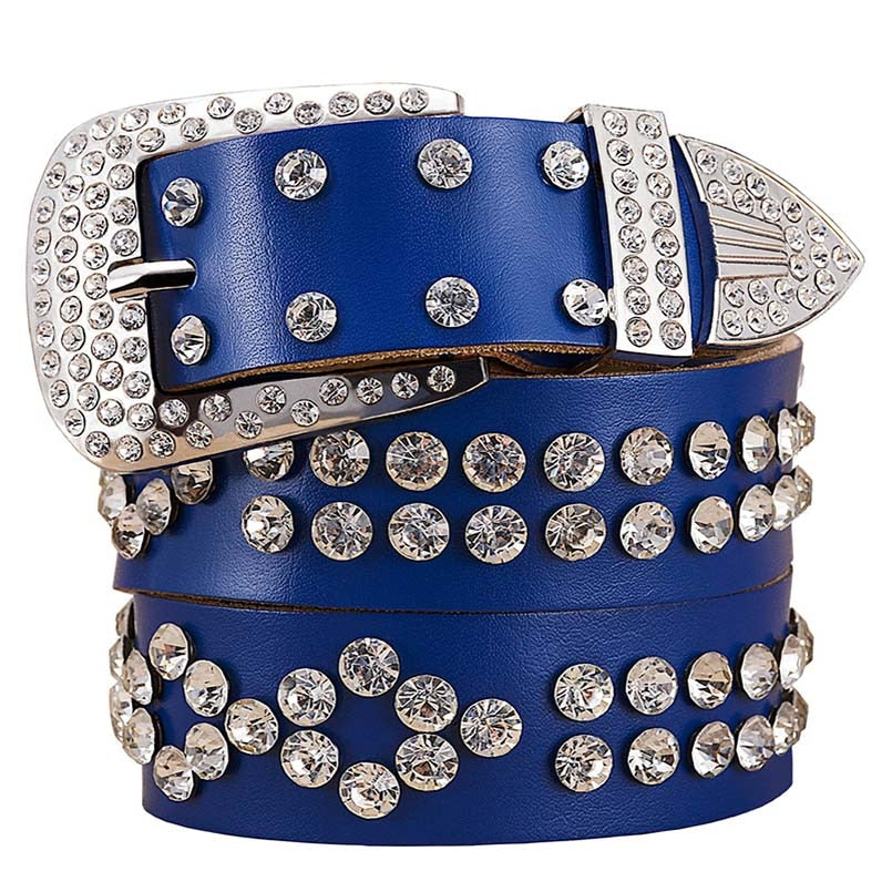 Fashion rhinestone genuine leather belts for women Luxury Pin buckle woman belt Quality second layer cow skin strap width 3.3 cm