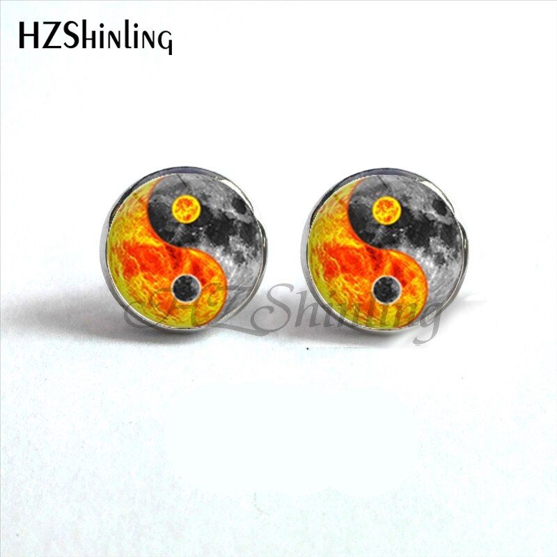 NES-00100  Yin Yang  Earrings Ying Yang  Ear Stud Magic Sign Zen Earrings Glass Cabochon Earrings HZ4