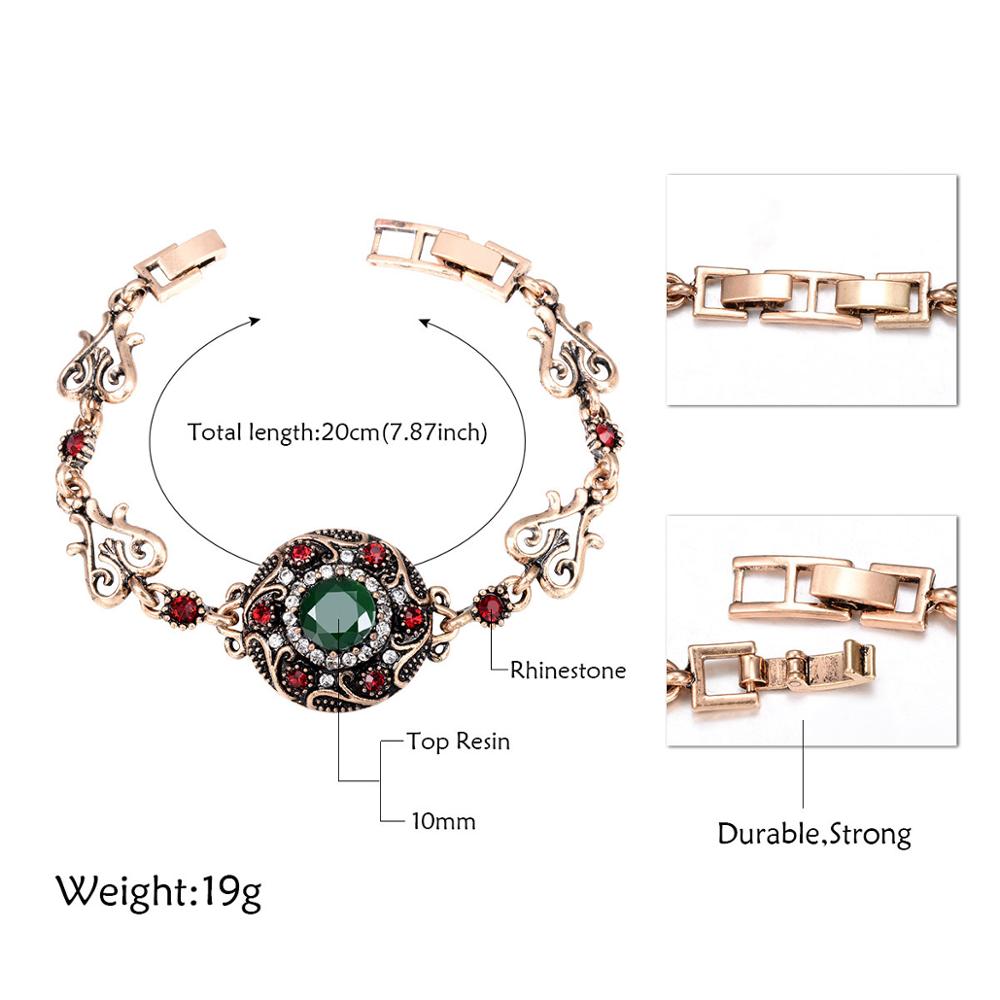 Boho Vintage Retro Turkish Jewelry Top Resin Gold Red Green Charm Bracelet Female Bracelets Bangles for Women Jewellery Braclet