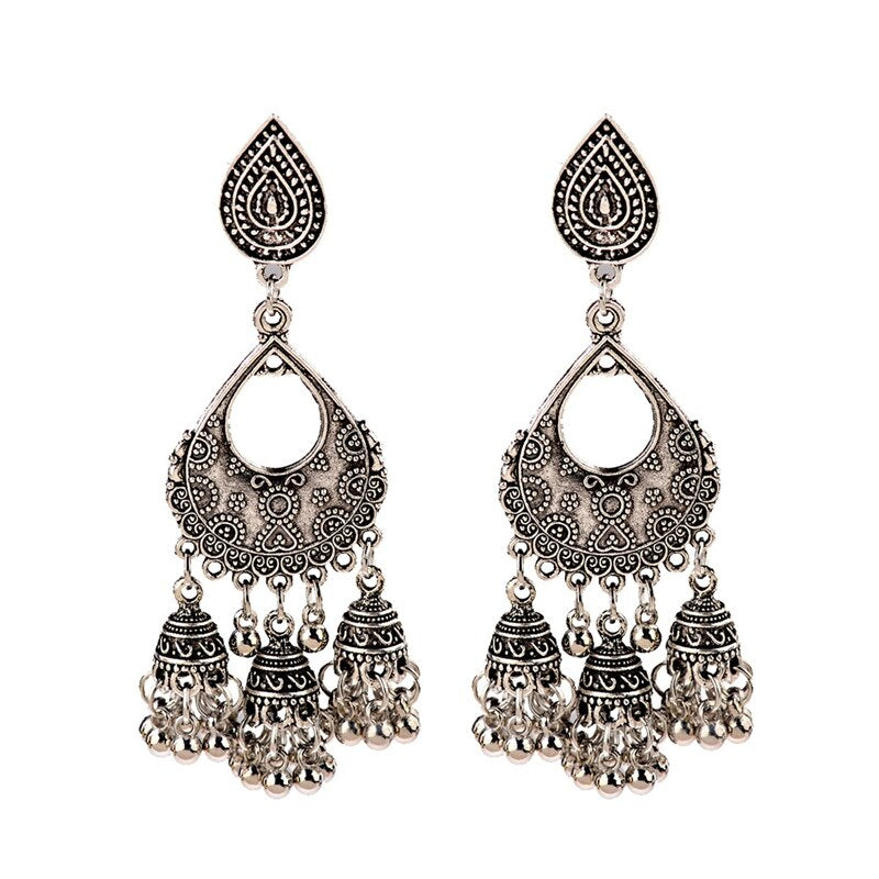 New Ethnic Vintage Women's Geometric Turkish Jhumka Earrings Indian Jewelry Gold Color Tassel Dangling Earrings Turkey Jewelry