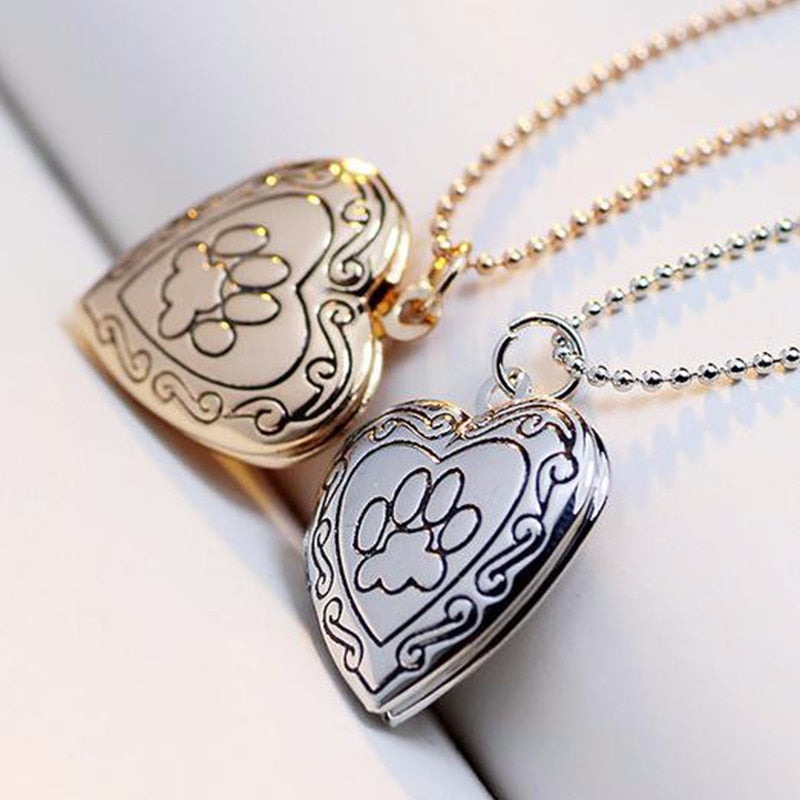 SUTEYI Photo Frame Memory Locket Necklace Gold Silver Color Pendant Pet Cat Dog Paw Footprint Necklace Jewelry Mother's Day Gift