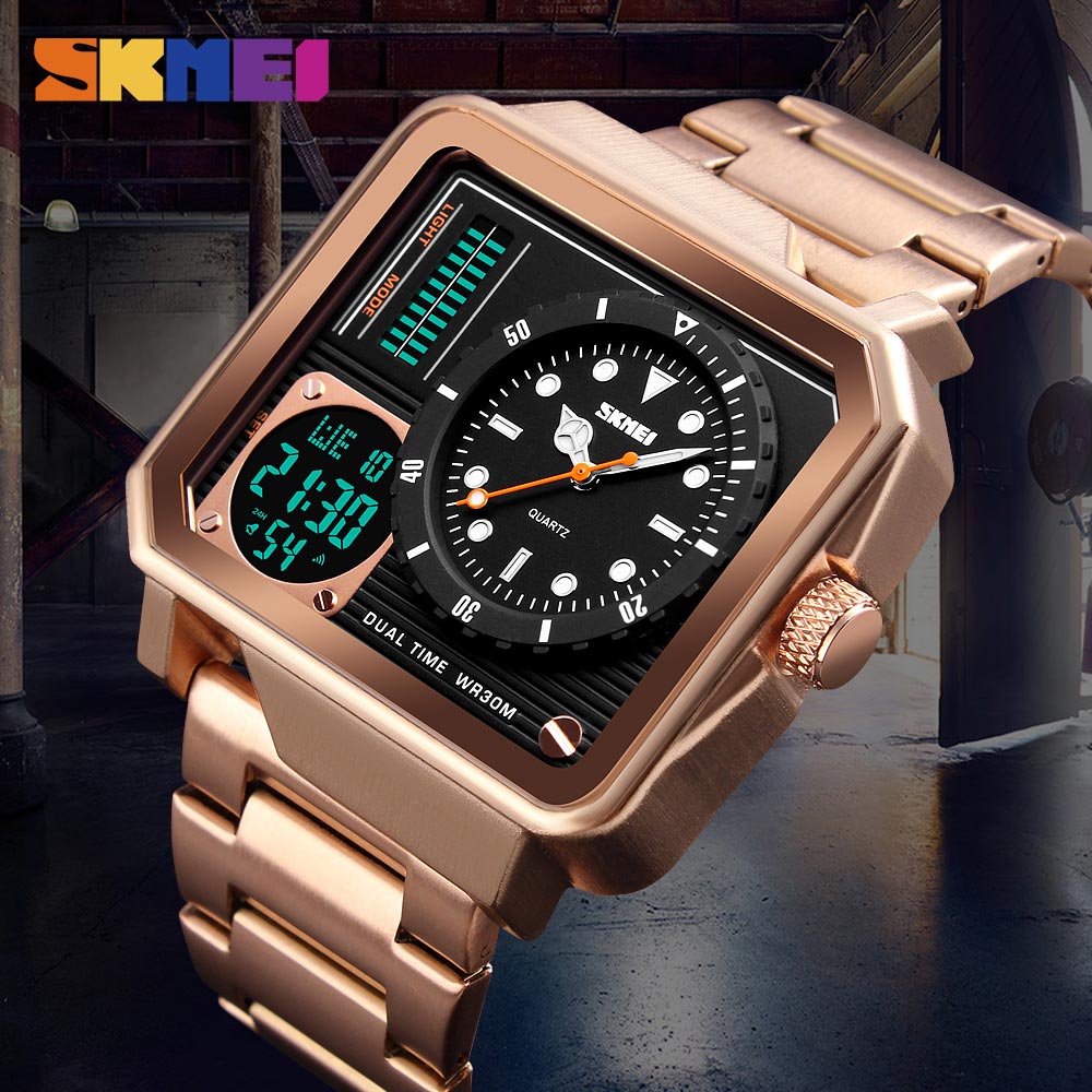 SKMEI Digital/Quartz Watch Men Stainless Steel Strap Wristwatches Double Time Display Male Clock Watches Relogio Masculino 1392