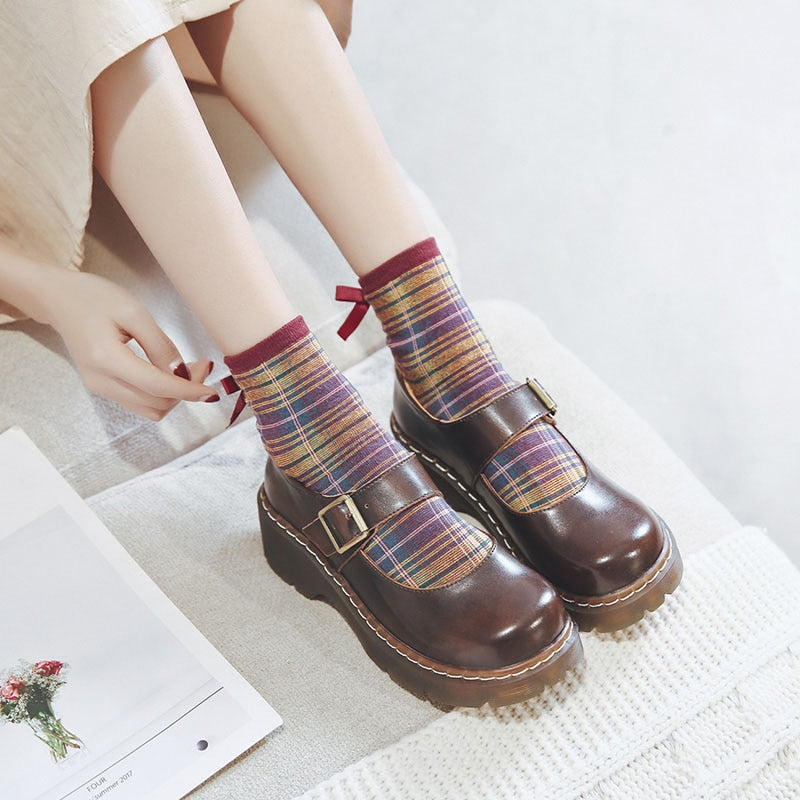 2019 New Arrival Japanese Style Vintage Buckle Mary Janes Shoes Women'S Shallow Mouth Casual Student Leather Shoes Thick Bottom