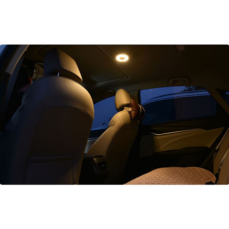 USB Charging LED Light Portable Round Universal Rechargeable Wireless Interior Reading Lamp Touch Type Car Interior Night Light