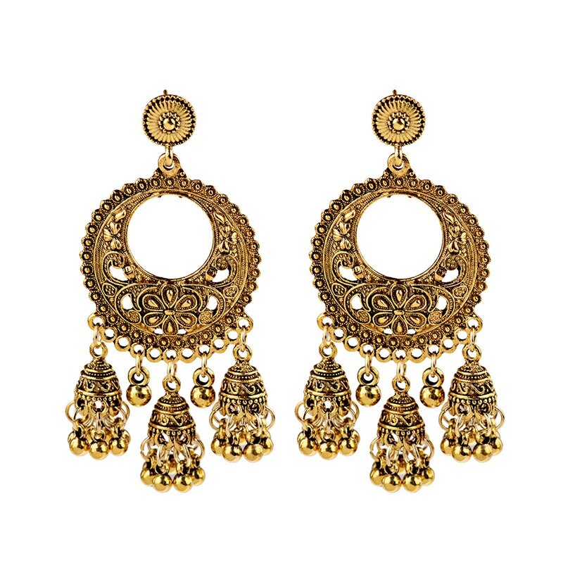 New Ethnic Vintage Women's Geometric Turkish Jhumka Earrings Indian Jewelry Gold Color Tassel Dangling Earrings Turkey Jewelry