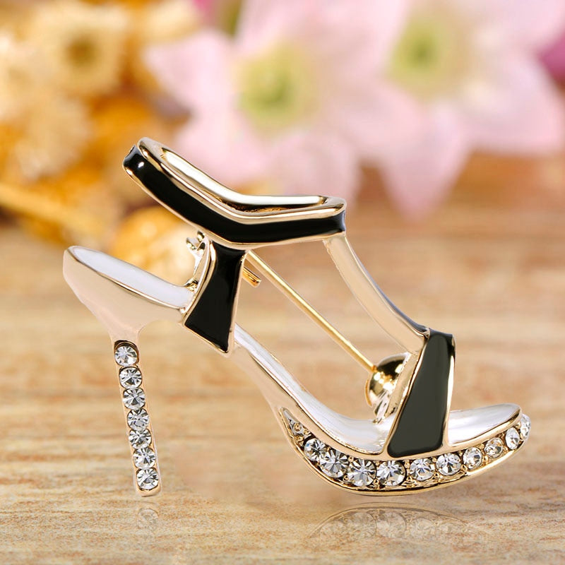 Blucome High Heels Shoes Brooch Crystal Red Enamel Sandals Brooches Corsage Clips For Suit Scarf Dress Women Girls Jewelry Pins